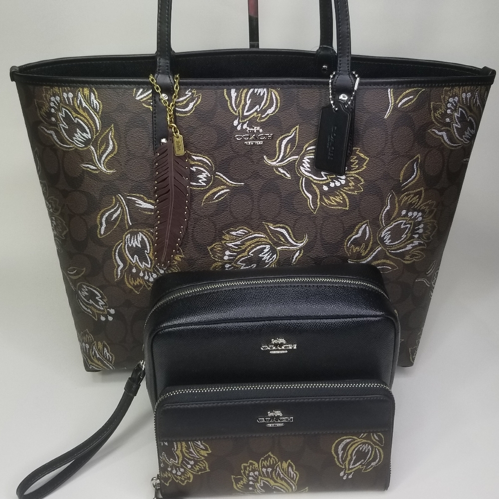 COACH 4 SET DESIGNER BAG MAKEUP CASE WALLET CHARM - Picture 2 of 12
